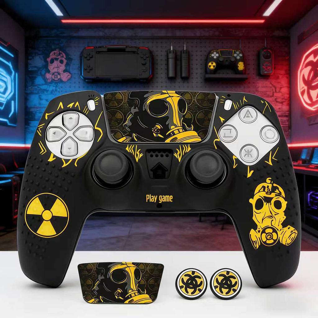 Anti-Rutsch Controller Skin für PS5 Controller Silikon Schutzhülle mit 2 Daumenstick-Aussparungen und Touchpad-Aufkleber für PS5 Controller