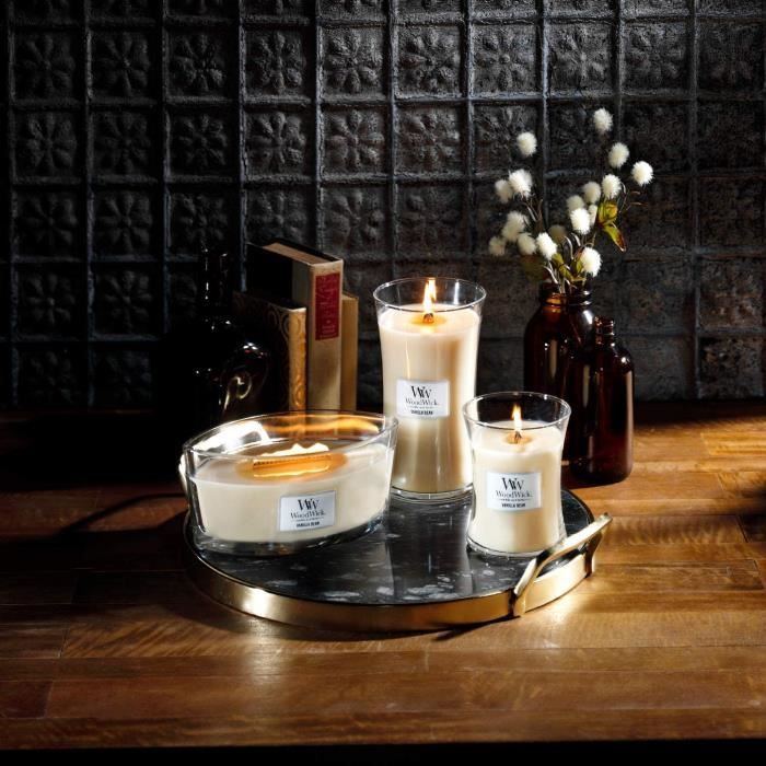 Woodwick Bougie Parfumée Moyenne En Jarre Avec Mèche Qui Crépite, Gousse De Vanille, Temps De Combustion Jusquà 60