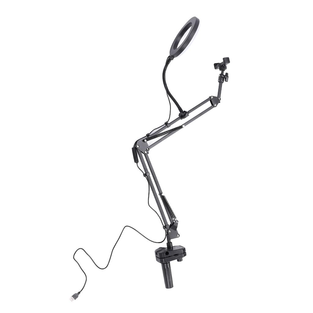 Selfie kruhové světlo 3 teploty barev Zatahovací rameno Horní kruhové světlo se svorkou Držák telefonu