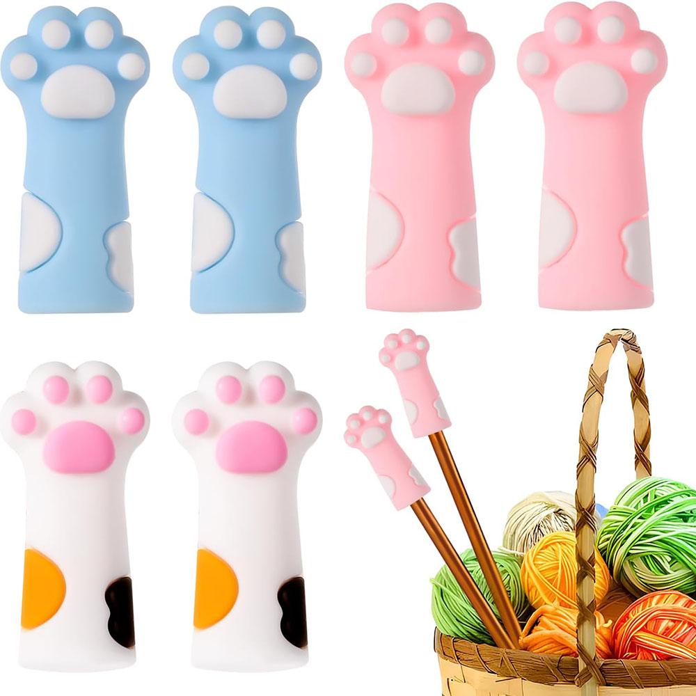 Cute Cat Paw Knitting Needle Stoppers Needles Point Silicone Protector Anti-shedding Cap DIY Weave Tool Sewing Accessories