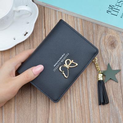 Portafoglio mini a farfalla con nappe in pelle, porta carte, design vintage, moda donna, portafogli bifold