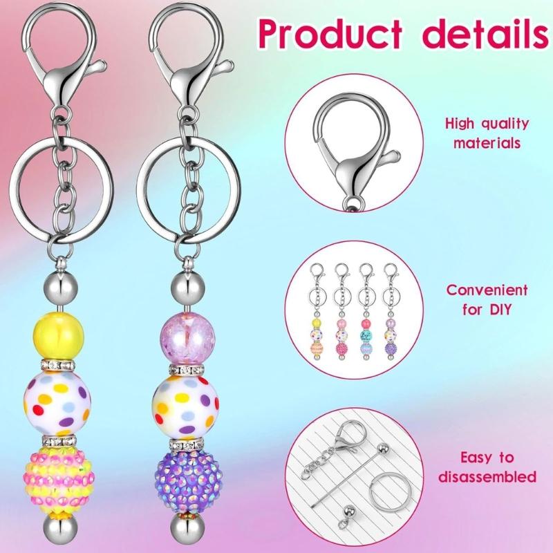 60Pcs Beadable Keychain Resealable Storage Bag and Appreciation Cards Set for Pendants Keychain Jewelry Making