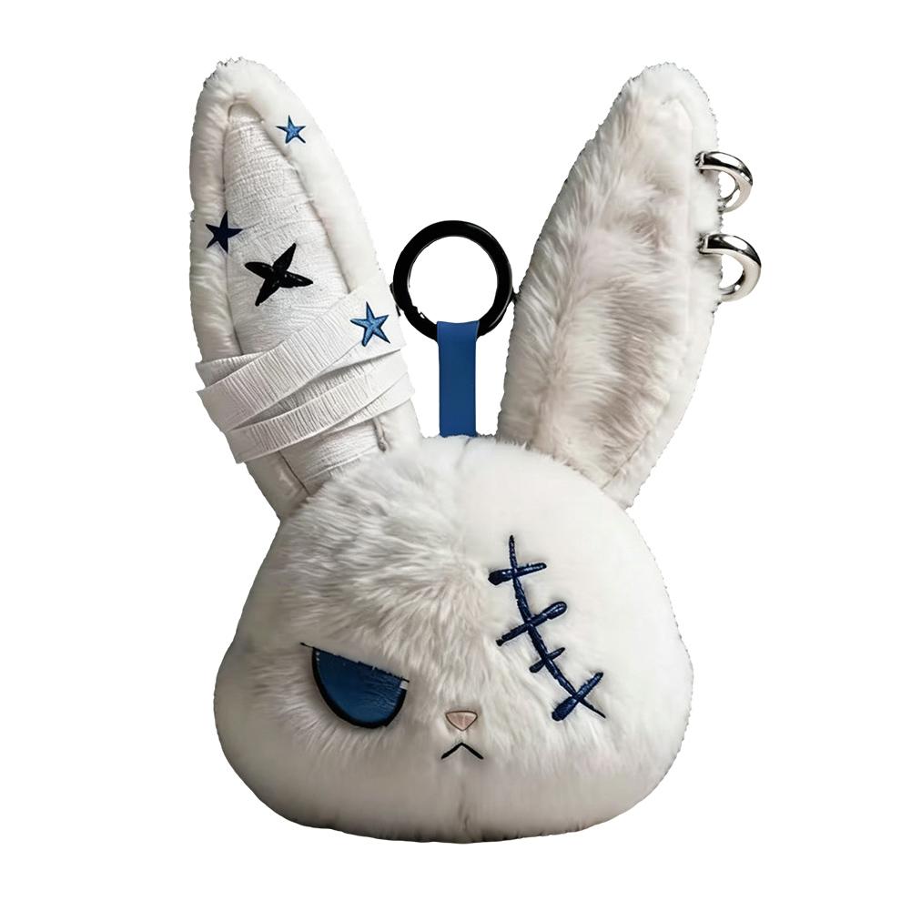 Bag Charm Gothic Black Bunny Plush Keychain Kawaii Rabbit Pendant Purse Accessory Backpack Hanging Decor