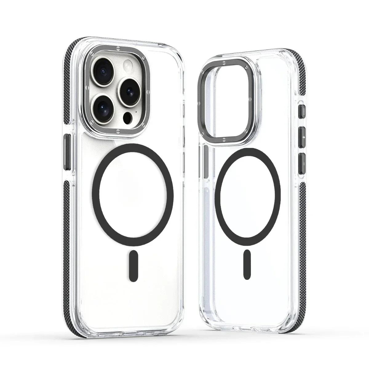 Case for iPhone 16 Pro max Magsafe Wireless Charging Case for iPhone 16 Plus Magnetic Metal Lens Frame Buttons Transparent Cover For iPhone 16