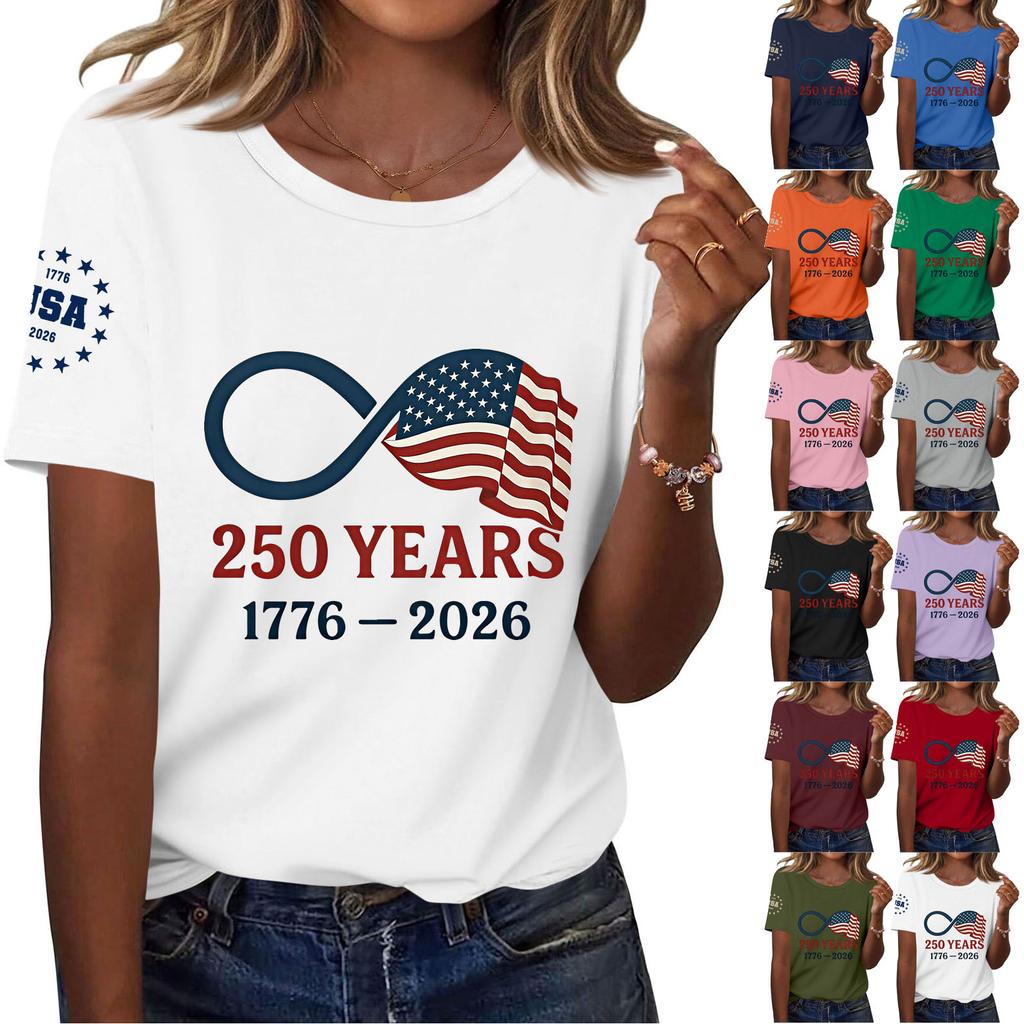 Women's Fashion Casual Printed Short Sleeve Round Neck Pullover Tops
