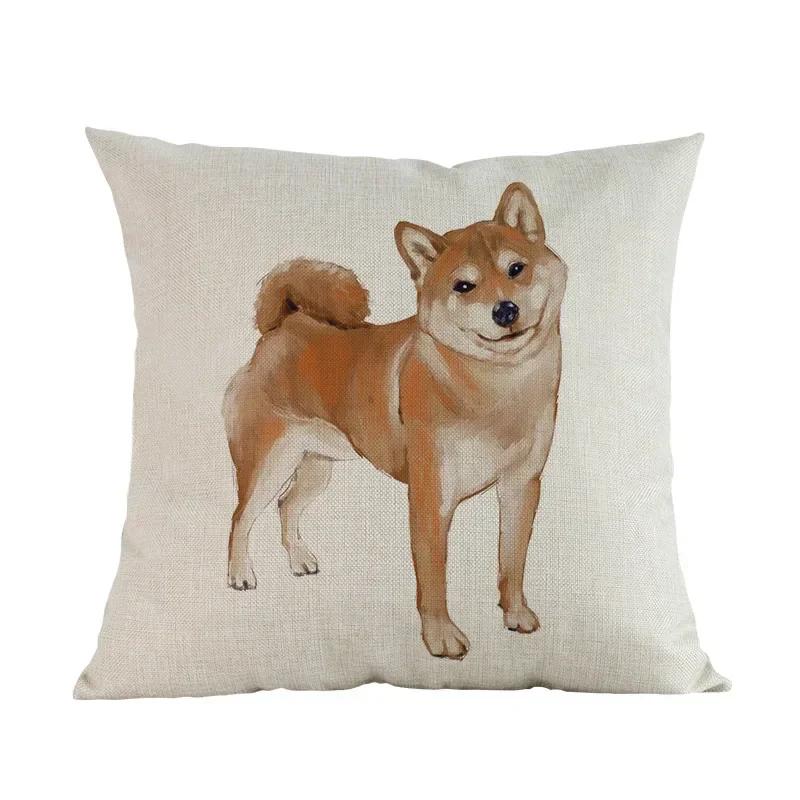 Watercolor Style Pet Dog Cushion Cover Home Living Room Sofa Decoration Pillow Case Chair Car Bedroom Decorative Pillowcase Gift