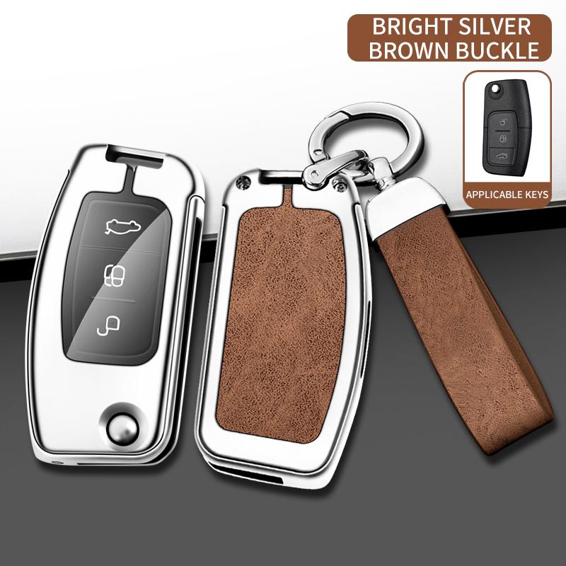 Leather Car Metal Key Case Cover For Ford Fiesta Focus 2 Ecosport Kuga Escape Falcon B-Max C-Max Eco Sport Galaxy Protector