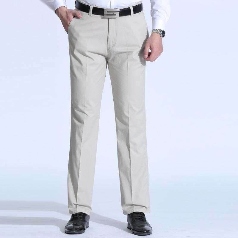 Spring and summer new half polyester half cotton middle-aged men's casual trousers loose straight business men's trousers