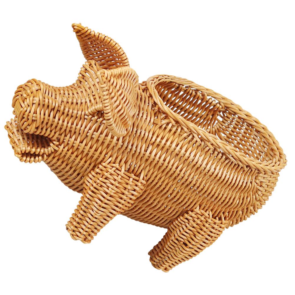 Obstkorb Körbe für Küchen Haushalt Imitation Rattan PP Kunststoff Aufbewahrung Gewebt Schweineform