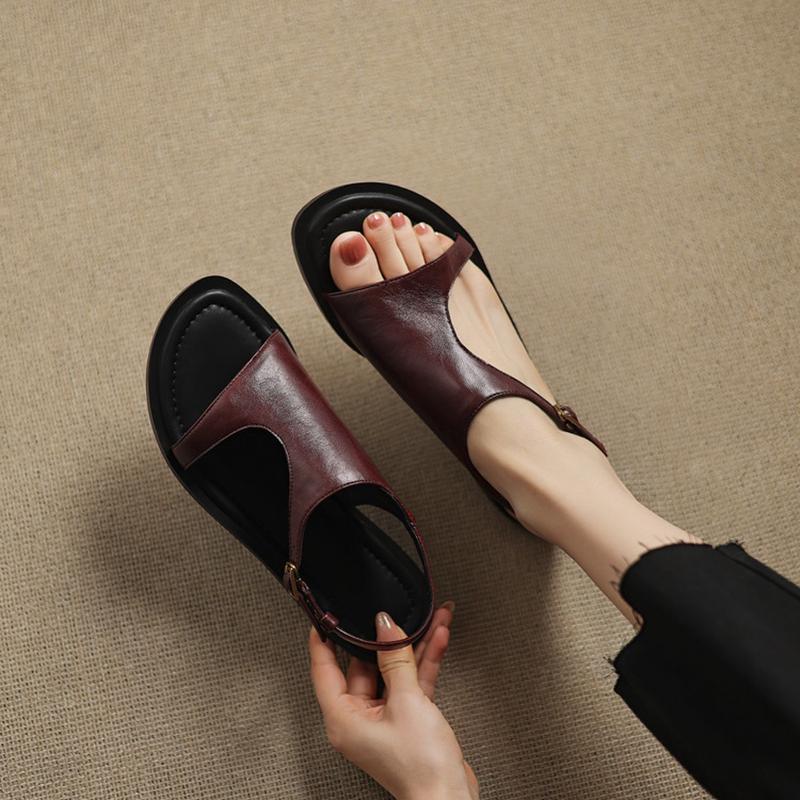 Fashion NEW Summer Women Sandals Split Leather Shoes for Women Open Toe Low Heel Shoes Concise Gladiator Sandals Retro Handmade Shoes