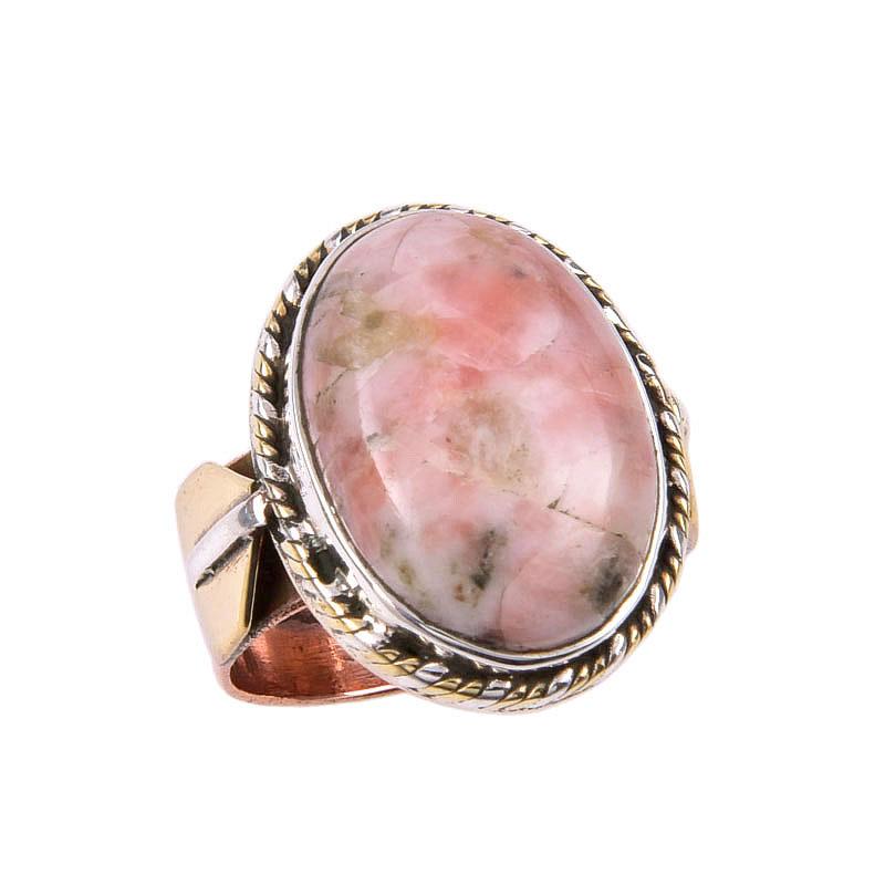 Natural Rhodochrosite Gemstone 925 Solid Sterling Silver TwoTone Ring S.5.5 K7b98