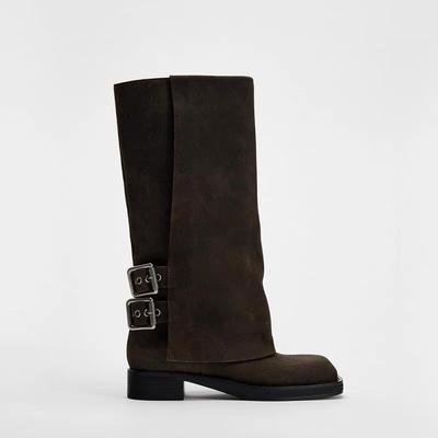 ZA Retro Niche Trouser Boots Knight Boots Women's 2025 New Autumn and Winter Thick Heel Square Head Long Boots High Boots