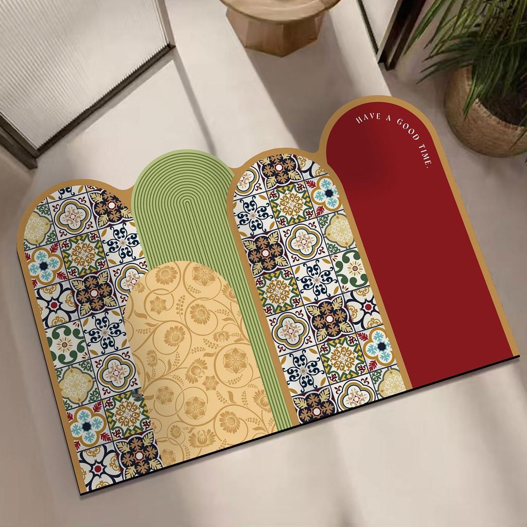 Retro Flower Tile Pattern Bathroom Floor Mat - Wear-Resistant, Dirt-Resistant, Non-Slip, Absorbent Diatomaceous Earth Mat