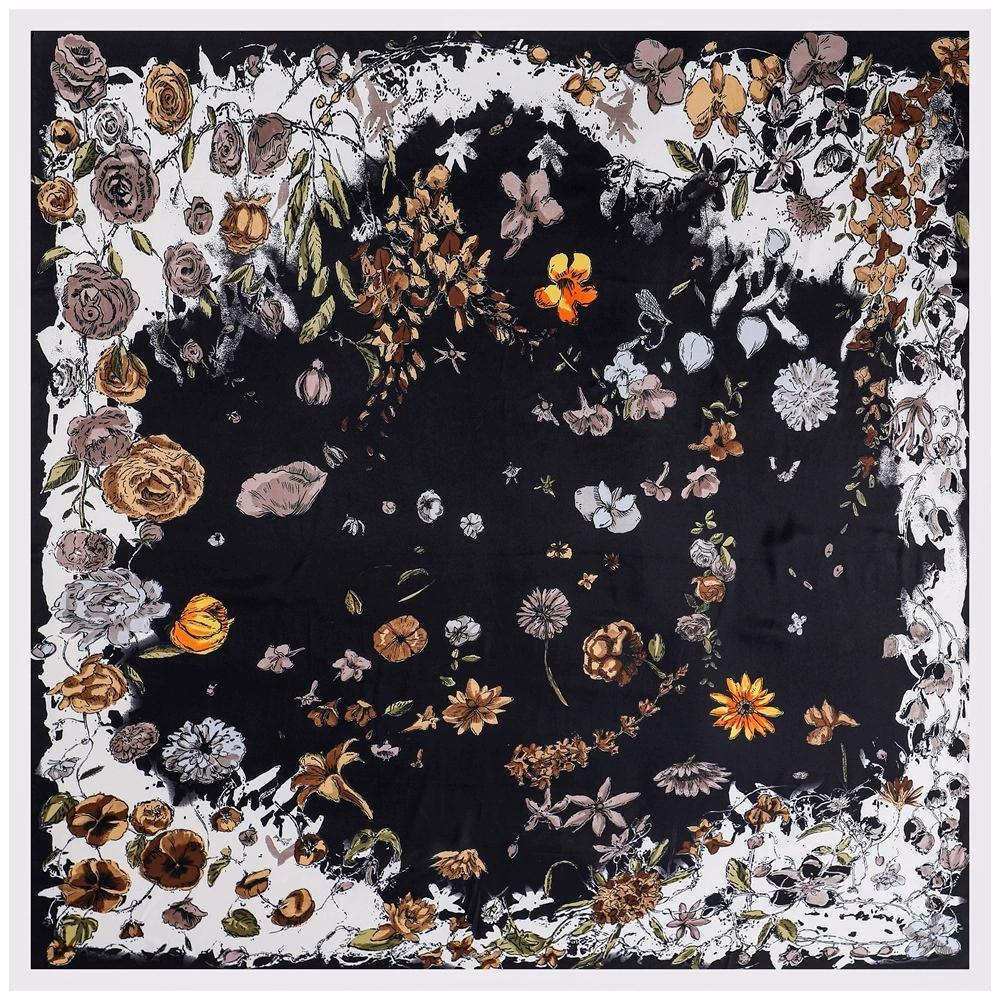 Elegant 130*130CM Luxury Brand Big Size Animal Print Scarf Women Square Twill Silk Scarf Flower And Horse Scarf Shawl