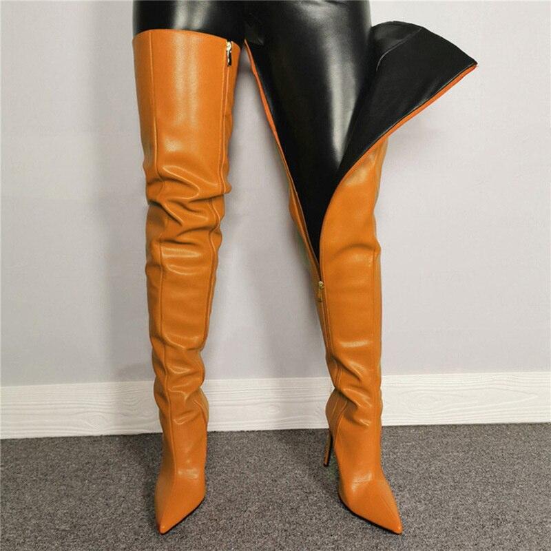 Stivali sopra il ginocchio da donna sexy, stivali alti al ginocchio in PU, stivali con tacchi alti, scarpe da donna