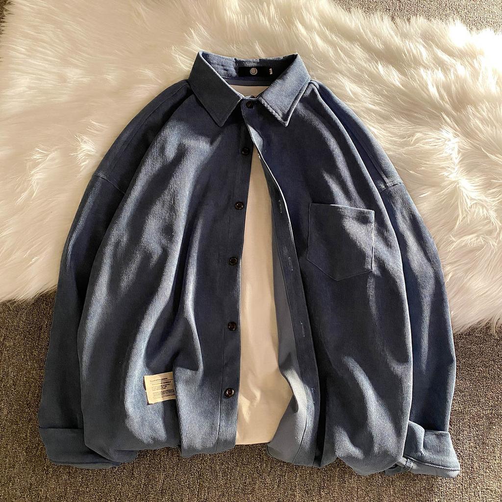 Spring Autumn Corduroy Long Sleeve Men's Shirts Streetwear Solid Color Oversize Harajuku Man Shirt