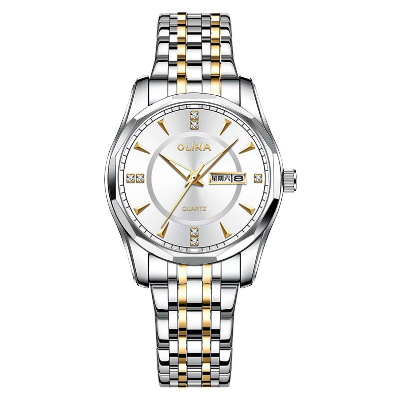 Top Brand Men's and Women's Couple's Watch Waterproof Luminous Quartz Watch Double Calendar Stainless Steel Fashion Watch