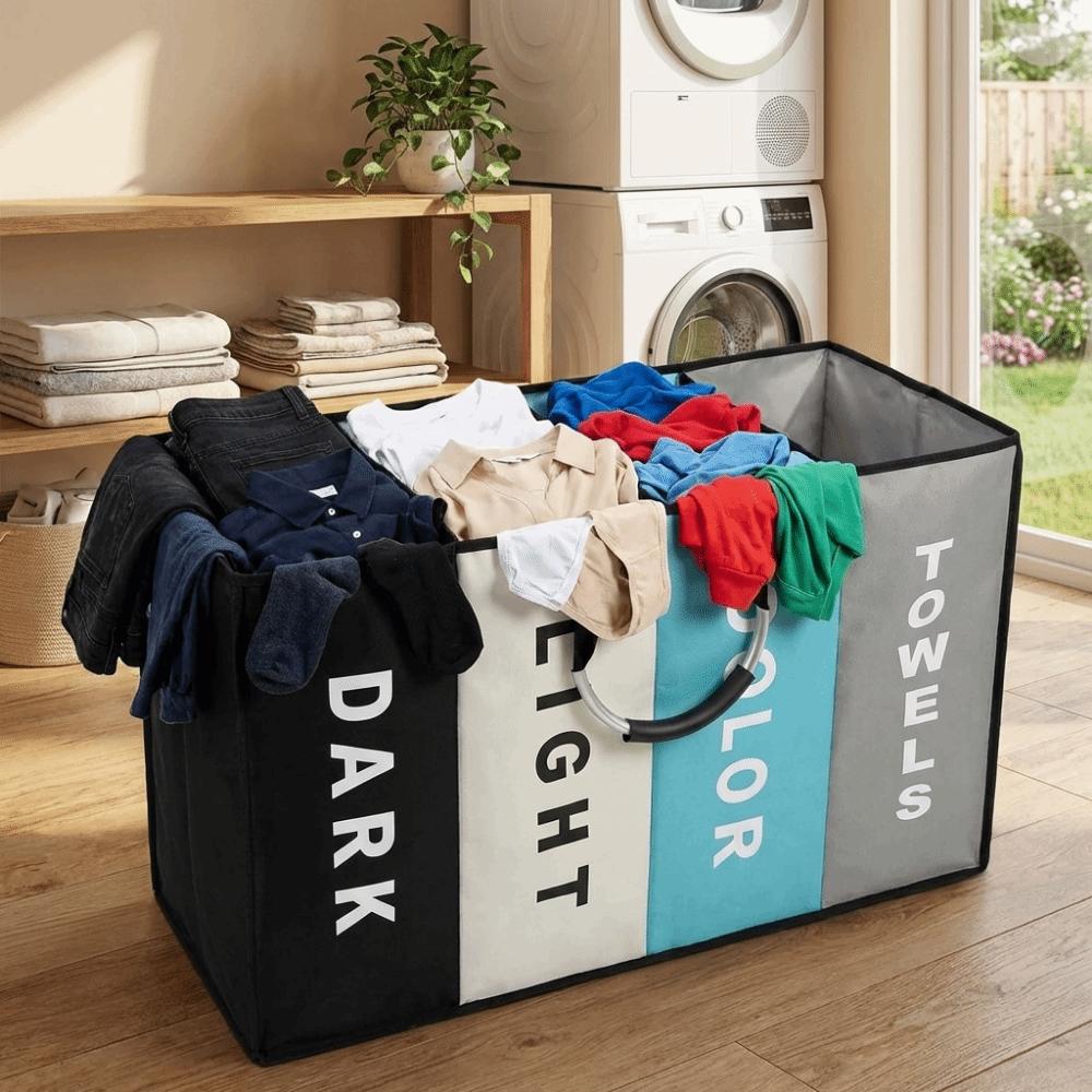 Folding 4 Grids Dirty Clothes Basket Oxford Cloth Miscellaneous Storage Bag  Dormitory
