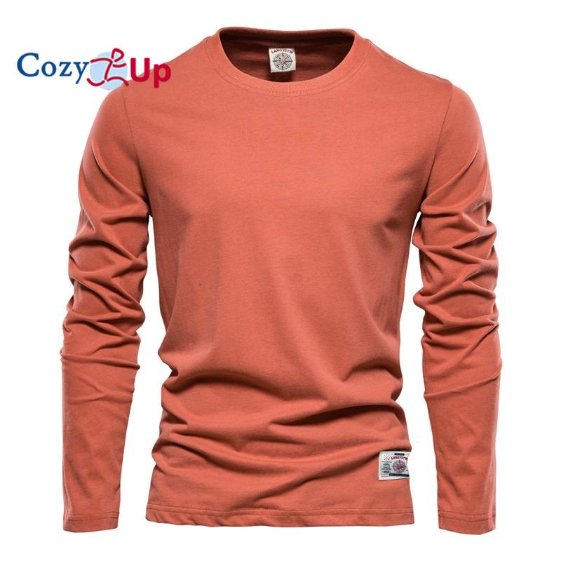 Ny Hyggelig Herre Langærmet Ensfarvet T-shirt Sport Yderbeklædning Rund Hals Bomuld Basis T-shirt