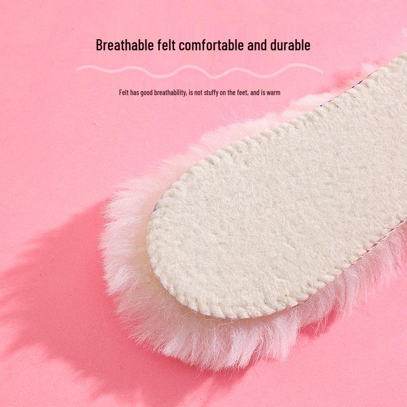 Peinong Kids' Warm Wool Insoles: Thick Fleece Lined, Leather & Fur, Cold-Proof Winter Comfort.