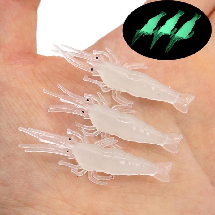 10PCS Appâts de Pêche Crevette Souple Lumineuse avec Hameçons pour Achigan Truite Poisson-chat