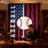 2pcs Baseball Print Perforated Blackout Curtains Multiple Sizes Living Room and Bedroom Insulation Decoration Easy Installation
