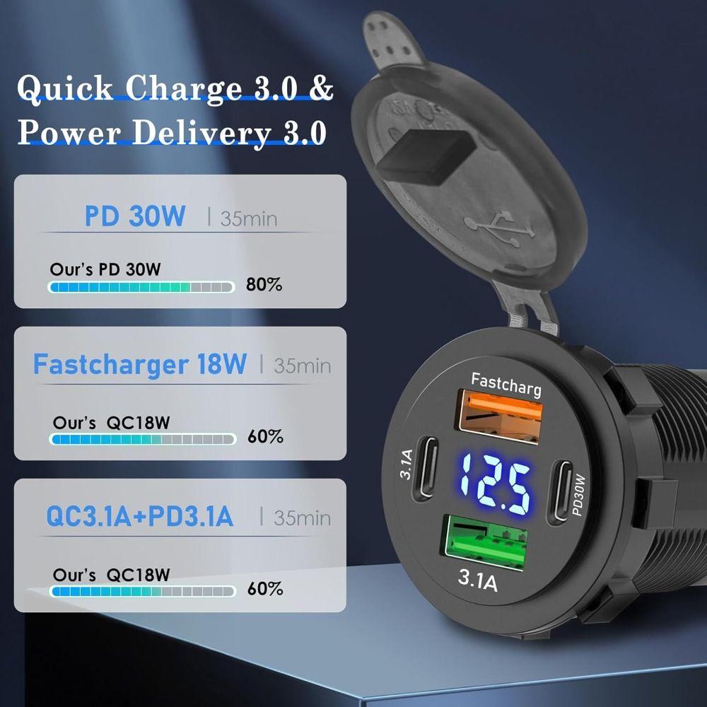 Digital Display Power Adapter Fast Charging Power Supply Portable Vehicle USB Charger Truck