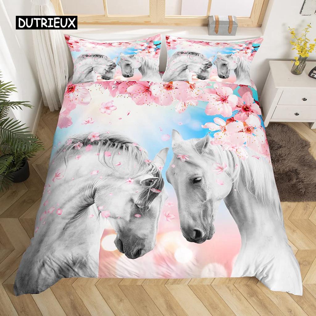 Conjunto de Capa de Edredom Flor de Cerejeira King Estilo Japonês Tema Romântico Rosa Conjunto de Capa de Edredom Estampada Floral Botânica