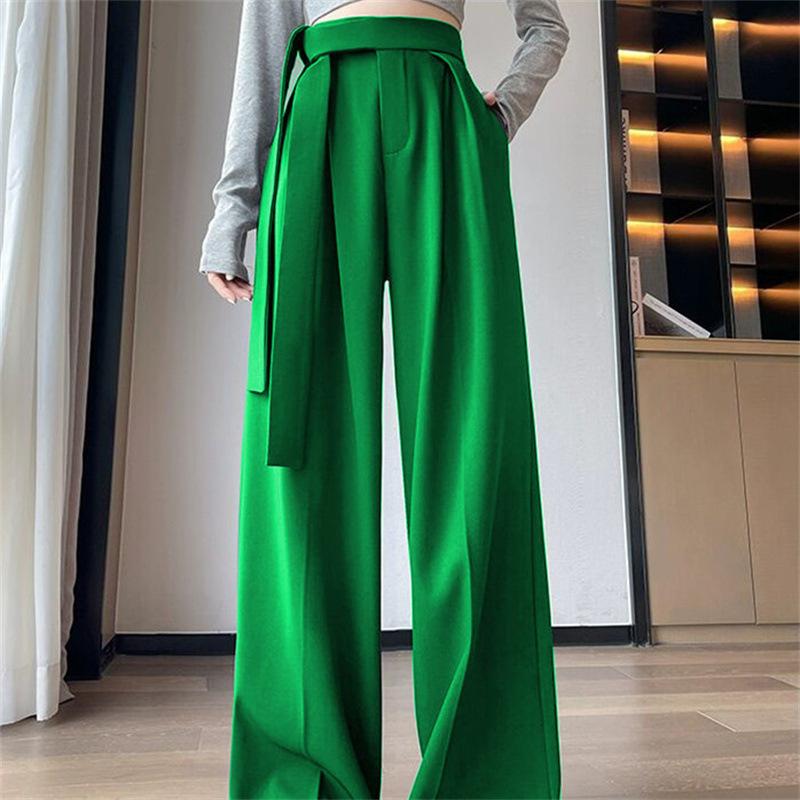 Vår dam Lösa Hög Midja Raka Vida Ben Byxor Dam Klassiska Raka Ben Kostymbyxor Elegant Stil Kontor
