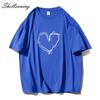 Shellsuning Loose O Neck Cotton Printed Shirts Women Summer Kawaii Heart Graphic Tees Female Casual Short Sleeve Base Black Tops