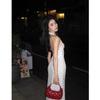 French Miu-Style White Polka Dot V-Neck Halter Slim-Fit Summer Dress for Women: Elegant, Cinched Waist, Pure Desire Long Skirt.