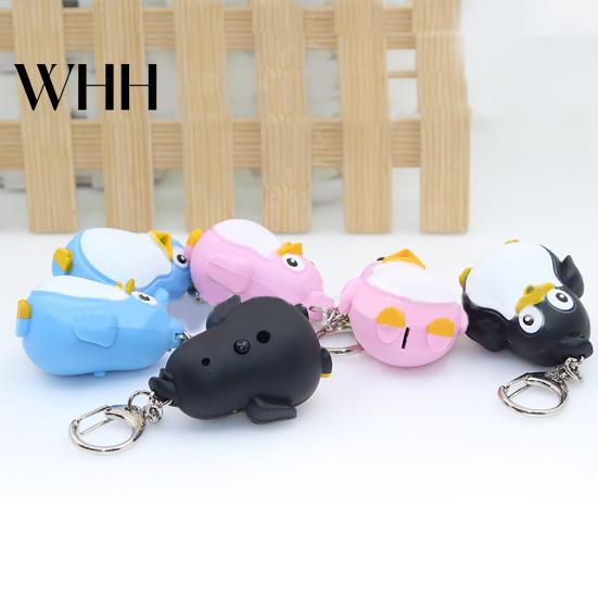 Cute Animal Penguin LED Light with Sound Key Chain Ring Torch Xmas Gift