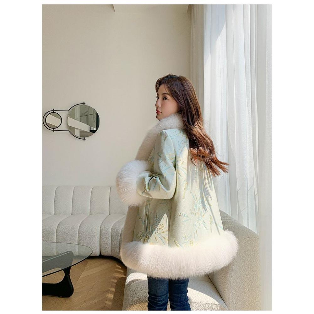 Satin National Style Buckle Imitation Fox Fur Coat Women's Young Fur Coat Winter New