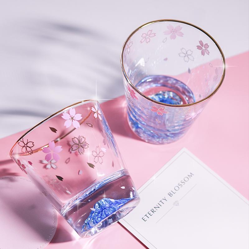 290ml Japon Tarzı Fuji Dağı Sakura Cam Bardak Cam Pembe Sevimli Su Bardağı Çay Kaşıklı Çay Bardağı Deinkwaie