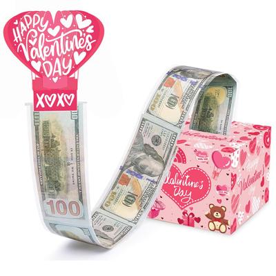 Spardose Valentinstag-Geldgeschenkbox mit herausziehbarer Karte und transparenten Beuteln zur Überraschungsdekoration