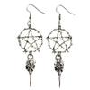 Gothic Skull Crow Pentagram Earrings - Dark Halloween Jewelry