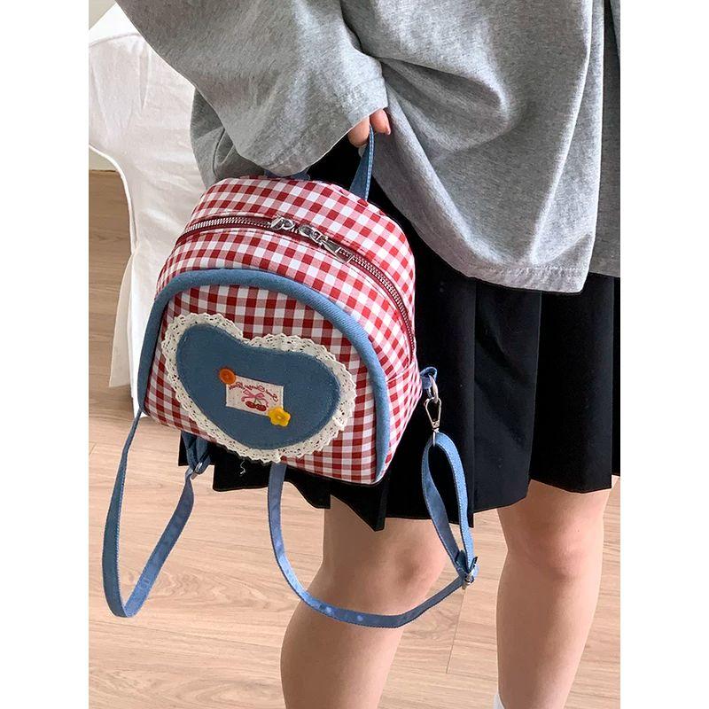 

Bai Tiya 2025 Super Hot Commuter Bag Fresh Red Plaid Niche Design Backpack Mini Small Backpack Red