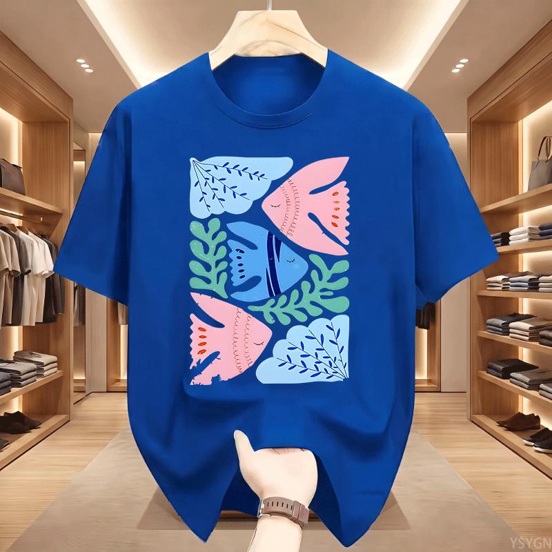 Feng Shui Minimalist Cartoon Printed Tshirt Unisex Unisex Flower Fish Loose Tshirt Casual Cotton Short Sleeved T Shirt Unisex Tops