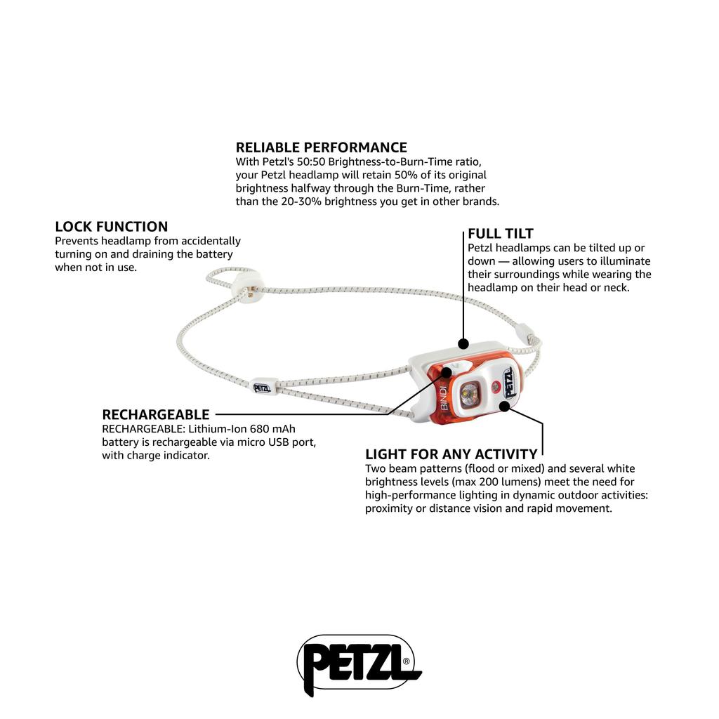 Petzl Bindi Orange Headlamp E102AA01