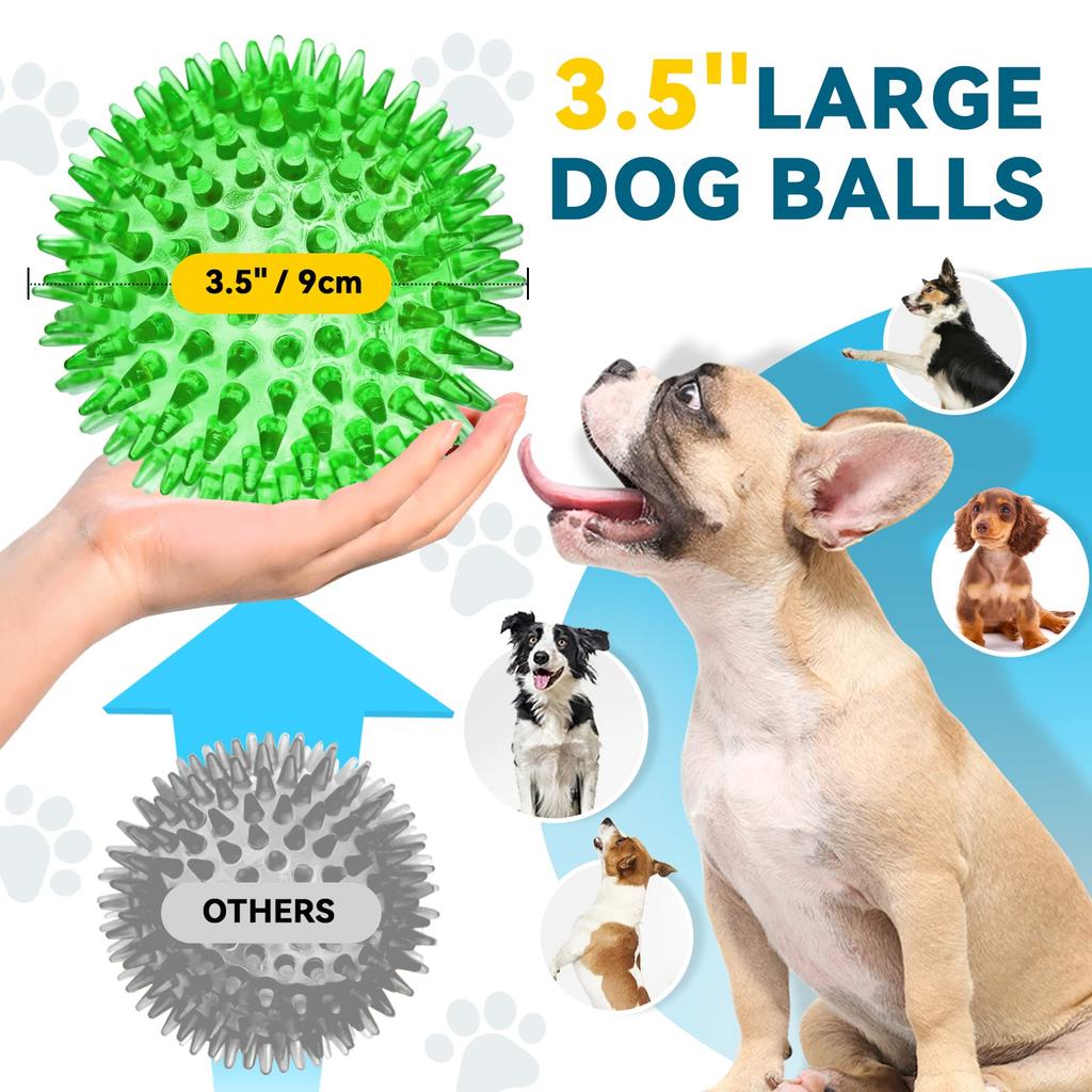 Large Dog Toy Squeaky Dog Durable Dog Aggressive Spiny Dog Balls for Clean Teeth and Puppy Chew Toys for Large Teething Toys 6-Pack 3.5-Inch Balls,