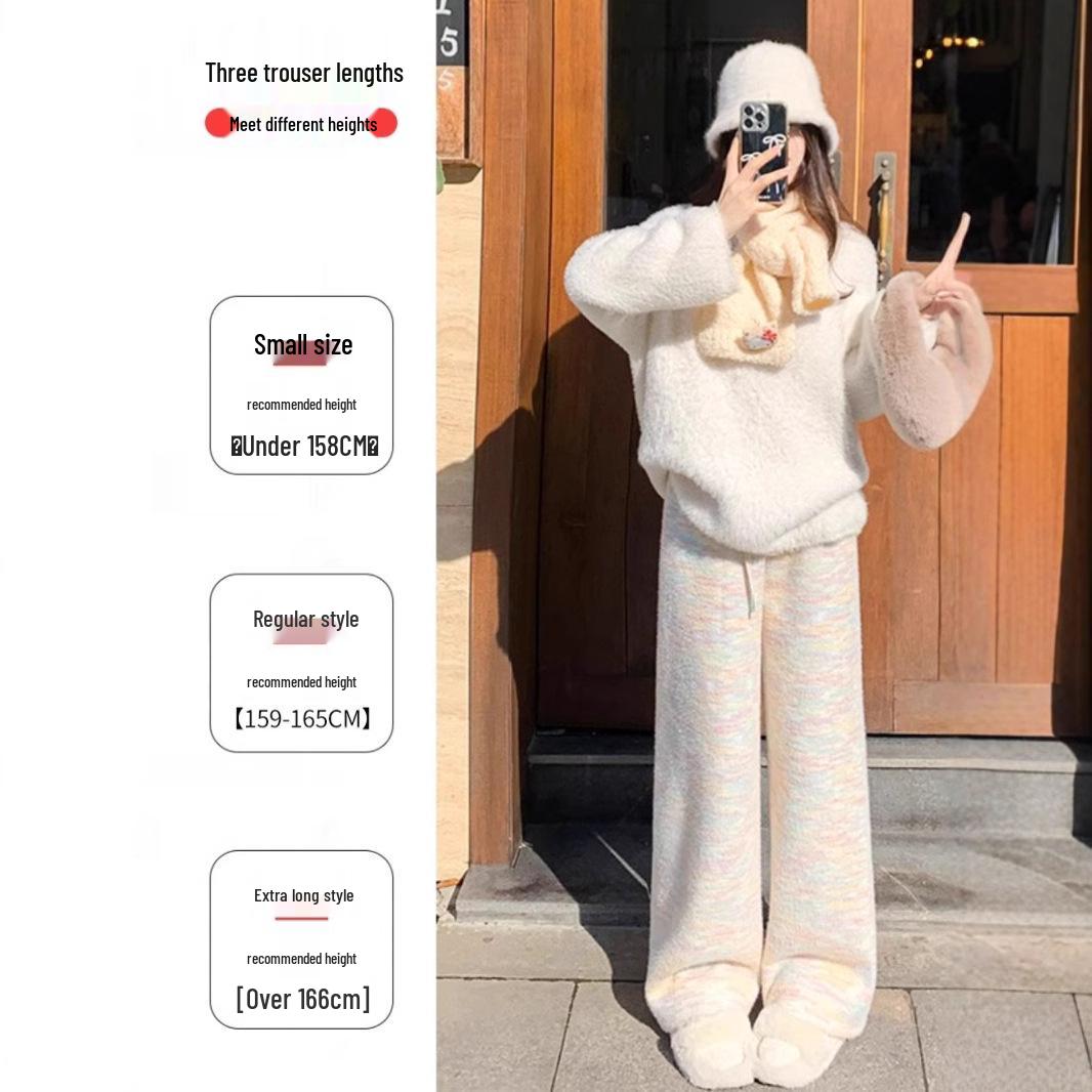 

145 New Rainbow Petite Plus Velvet Wide-Leg High Waist Women s Pants - Soft, Drapey, Casual Sticky Rice Style for Autumn/Winter. XS (60-79 lbs)