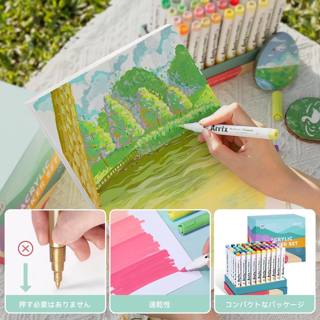 Arrtx Akrylová barva 60 Malba krajiny Přírodní štětec pro a DIY Kámen Modrá Profesionální umělecké potřeby Markery, Barvy, Sada, Barvy, Tipy,