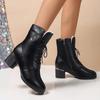 Fashion Winter 2024 Women's High Heels Long Plush Warm Ankle Boots Plus Size 42 Thick Square Heeled Motorcycle Boots Woman Shoes Short
