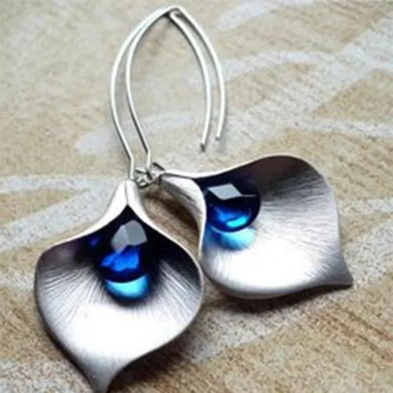 Elegant Blue Teardrop Orchid Bud Crystal Hook Hanging Earrings Dangle Accessory Jewelry Wedding Engagement Women's Earrings