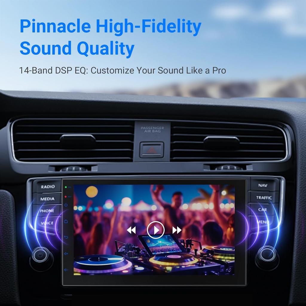 7' Double Din Car Stereo with Wireless CarPlay & Android Auto, Android 13, Bluetooth 4.1, 2GB+32GB, GPS, 25W AMP
