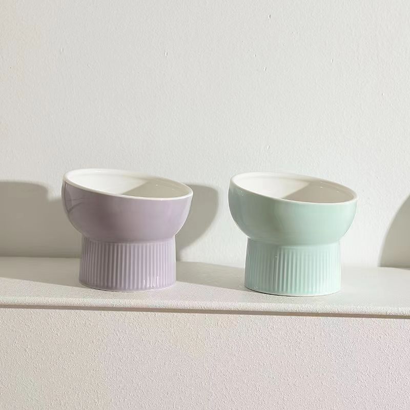 Cat Bowl Ceramic Cat Food Bowl Dog Bowl Food Bowl Rice Bowl Large-diameter Water Bowl Slanted Mouth Bowl Anti Knock Pet Supplies