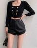 Women's Coffee Ruffled Winter Lamb Wool High-Waist Wide-Leg Retro Booty Shorts