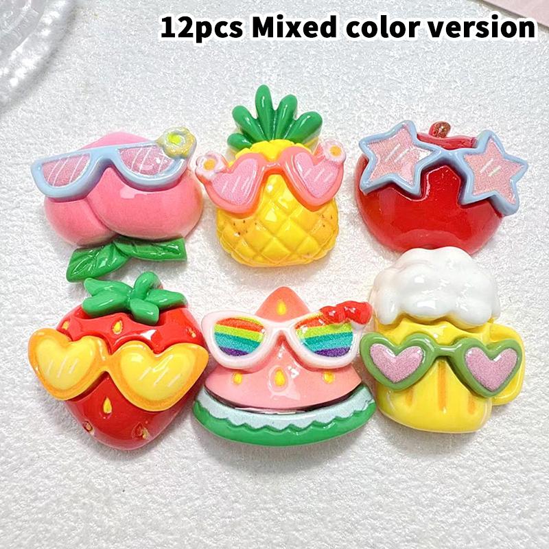 10PCS Resin Kawaii Colorful Cool Glasses Cartoon Strawberry Peach Pineapple Flat Back Stone Scrapbook Figurines DIY Decor Crafts