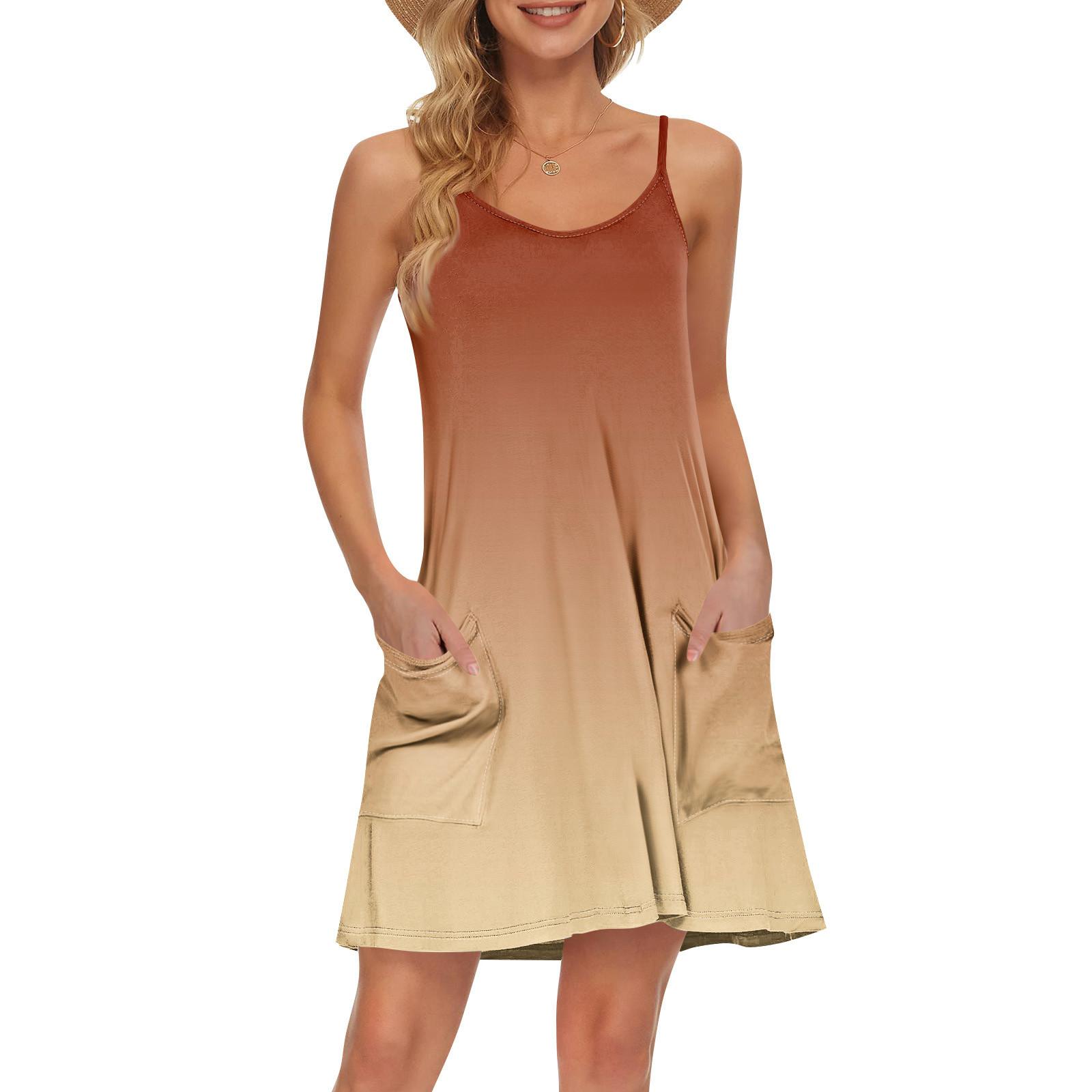 

Женский летний повседневный сарафан на бретелях с карманами, короткие пляжные платья-майки для отпуска XL оранжевый