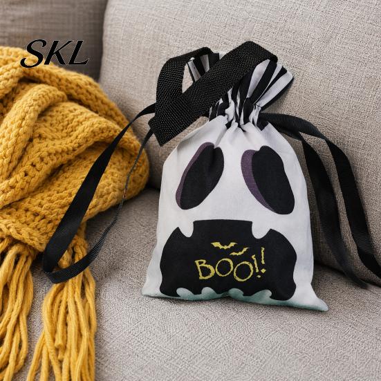 Trick Or Treat Bag Halloween Pumpkin Ghost Tote Bag, or Candy with Party Favor Double Side Print, Sturdy Reusable Gift for Kids Sided Print